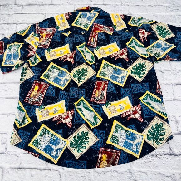 Natural Issue Wrinkle Free Hawaiian Button Up Shirt XL Dark Blue Short Sleeve - Picture 8 of 8